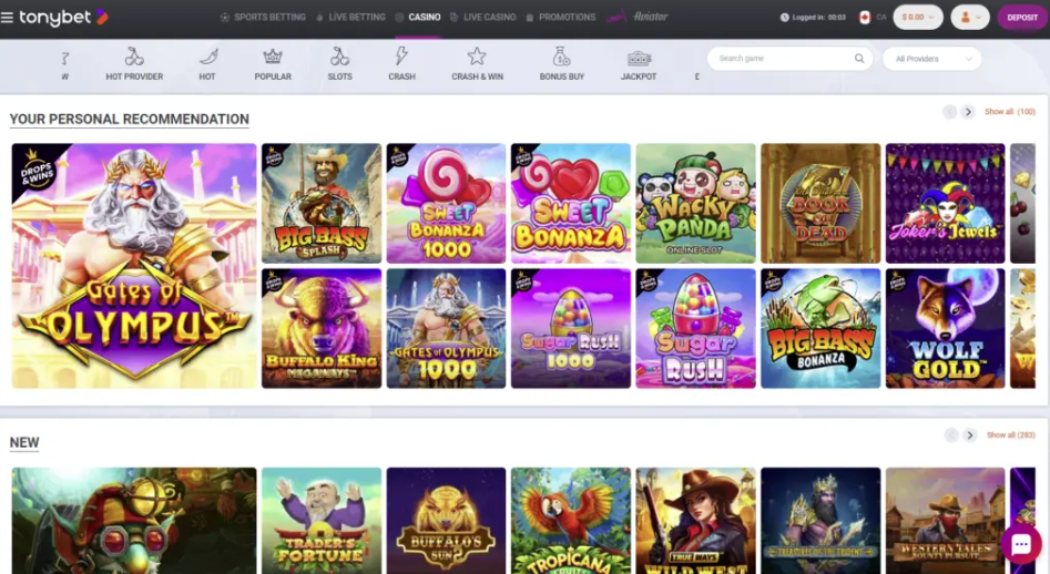 TonyBet Game Library